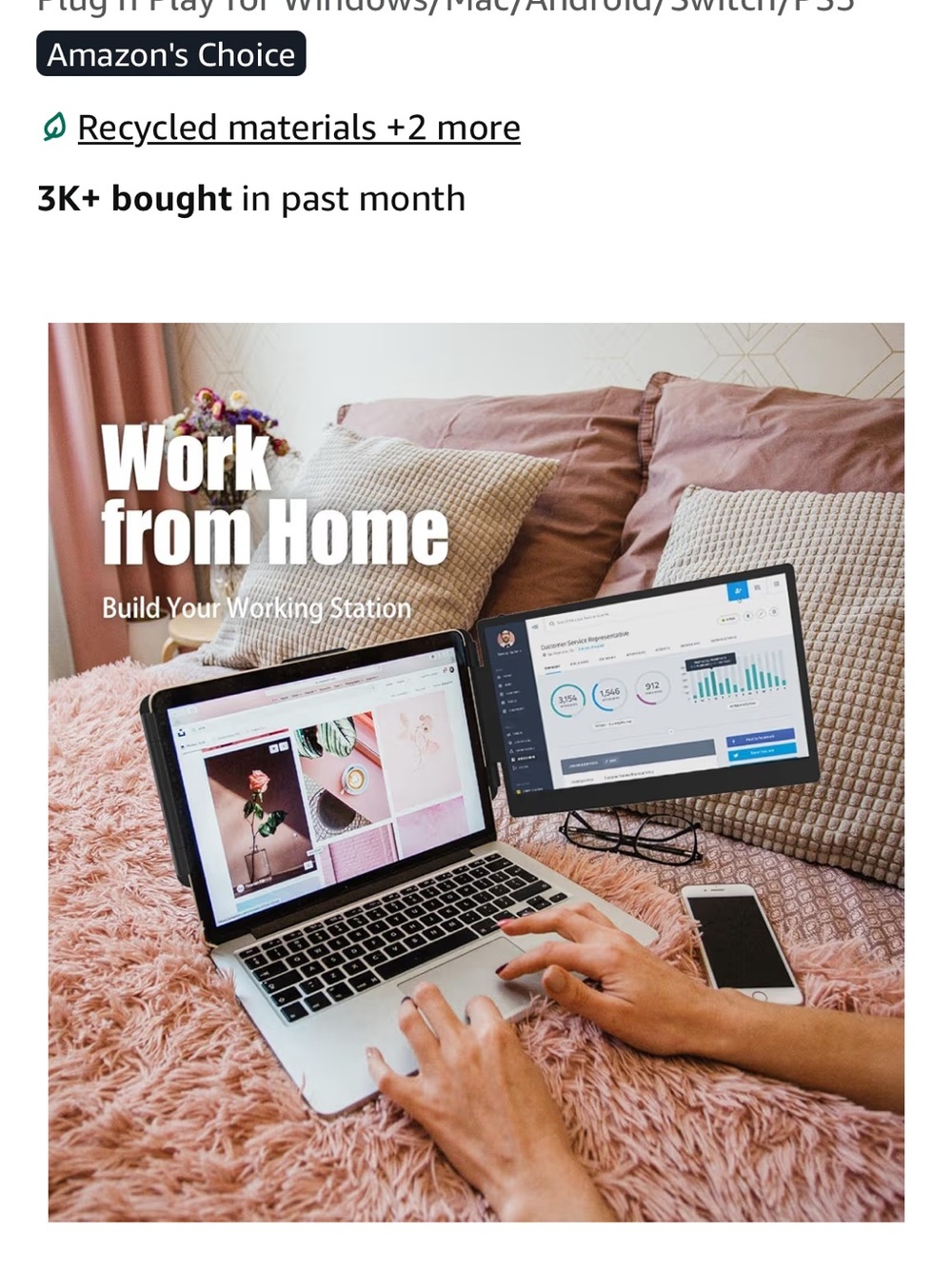 Portable Black Laptop Monitor for Home Office extender